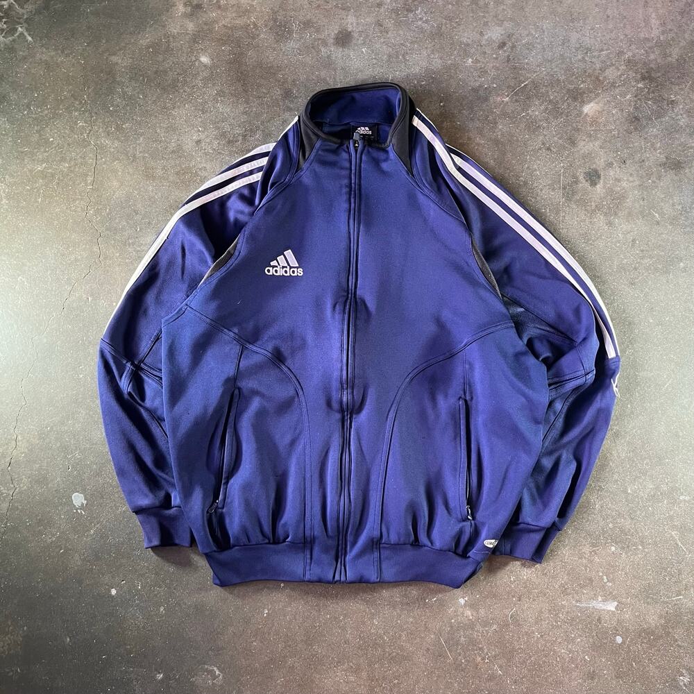 Y2K adidas clima cool sports training zip up blue/black striped track jacket men